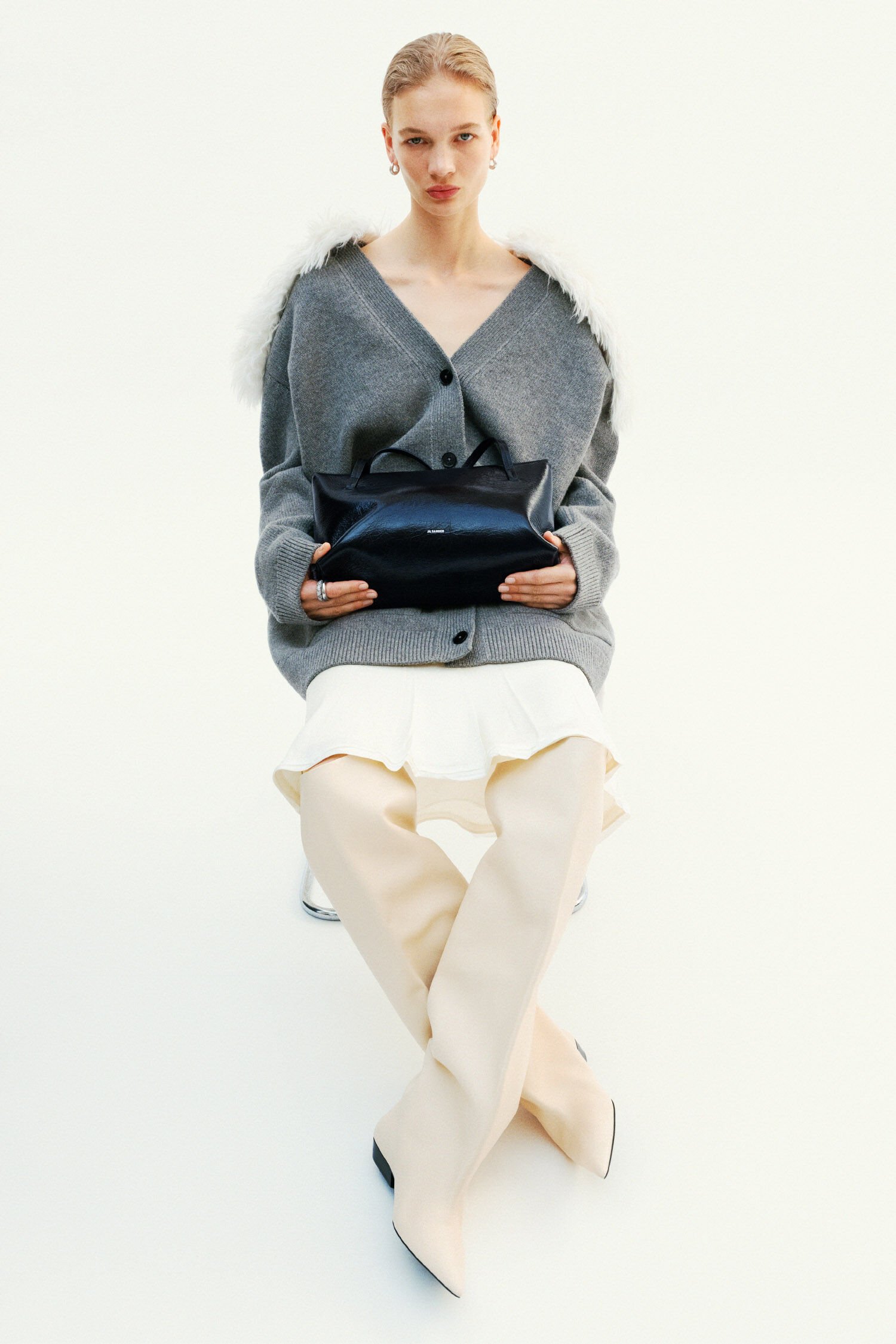 美品　JIL SANDER ライトグレー カーディガン JIL SANDER(ジルサンダー) ニットカーディガンJSPT752051